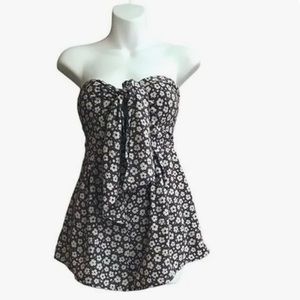 BLUE BLUSH Purple and White Flower Strapless Romper